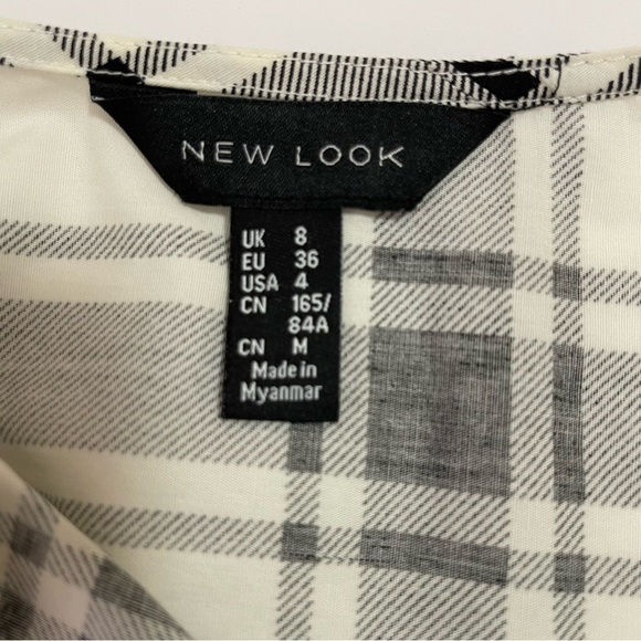 New Look Asos White and Black Plaid Tie Neck Tiered Dress US 4 - Picture 7 of 8